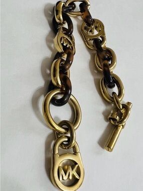 Michael Kors Gold and Tortoiseshell Link Bracelet with MK Padlock Charm